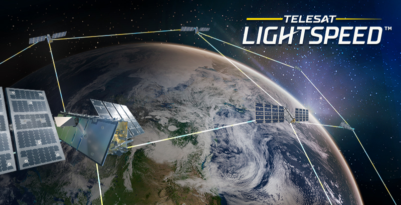 Telesat Lightspeed artist rendering satellites mapped over the Earth in space