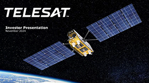 November 2024 Investor Presentation cover image of Telesat Lightspeed satellite in space.